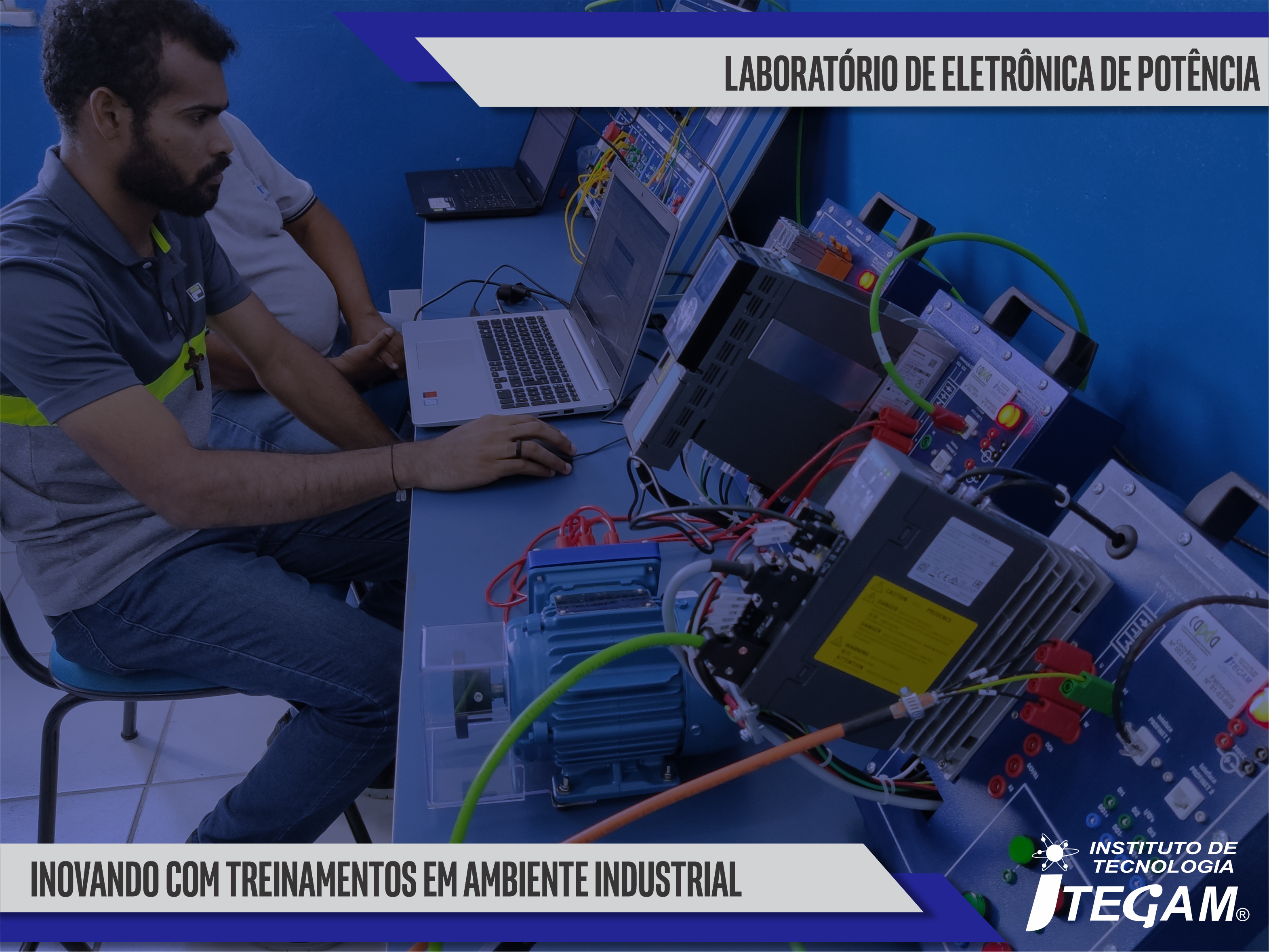 Treinamento em laboratório com equipamentos de ensaio e simulação industrial
